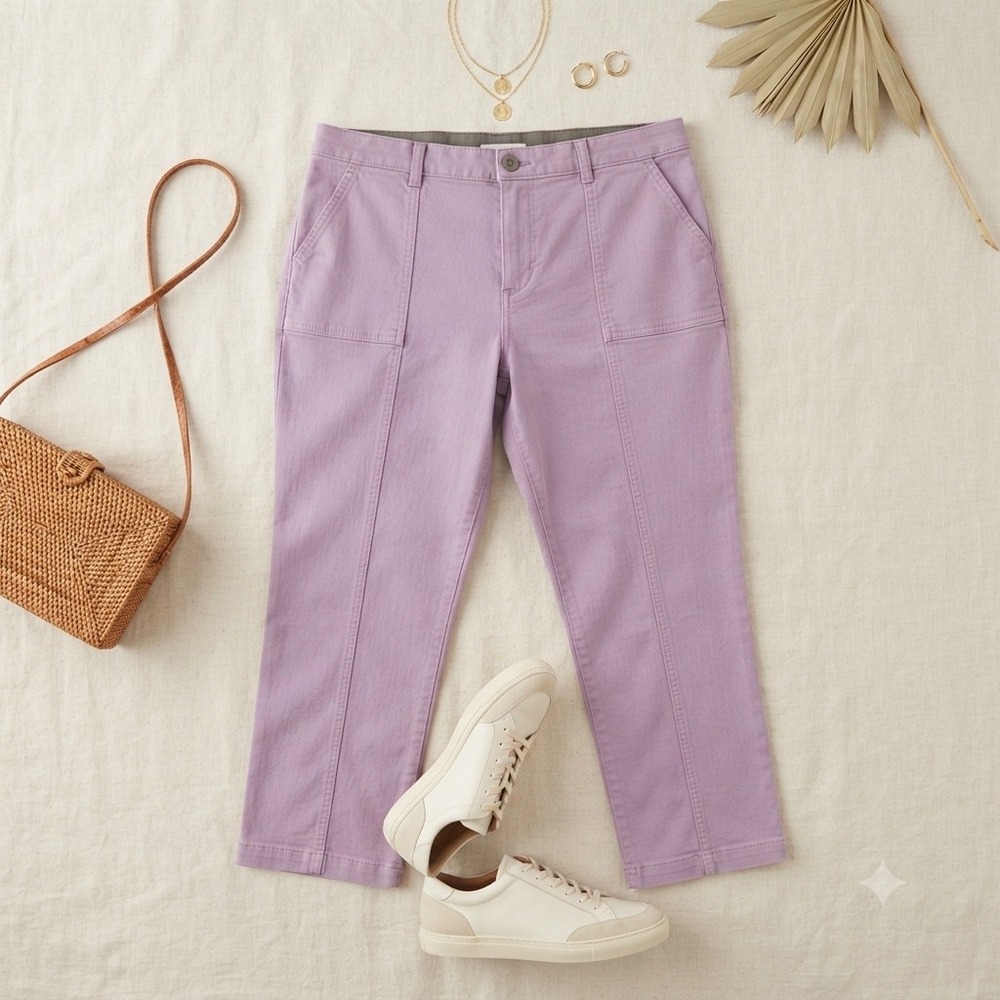 Lee Straight Leg Pants Womens 18 Medium Purple High Rise Cotton Stretch Casual